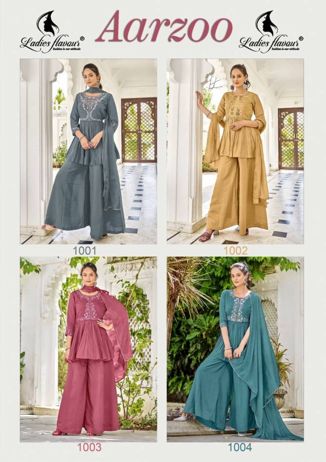 Ladies Flavour Aarzoo Chanderi Silk Sharara Readymade Suits